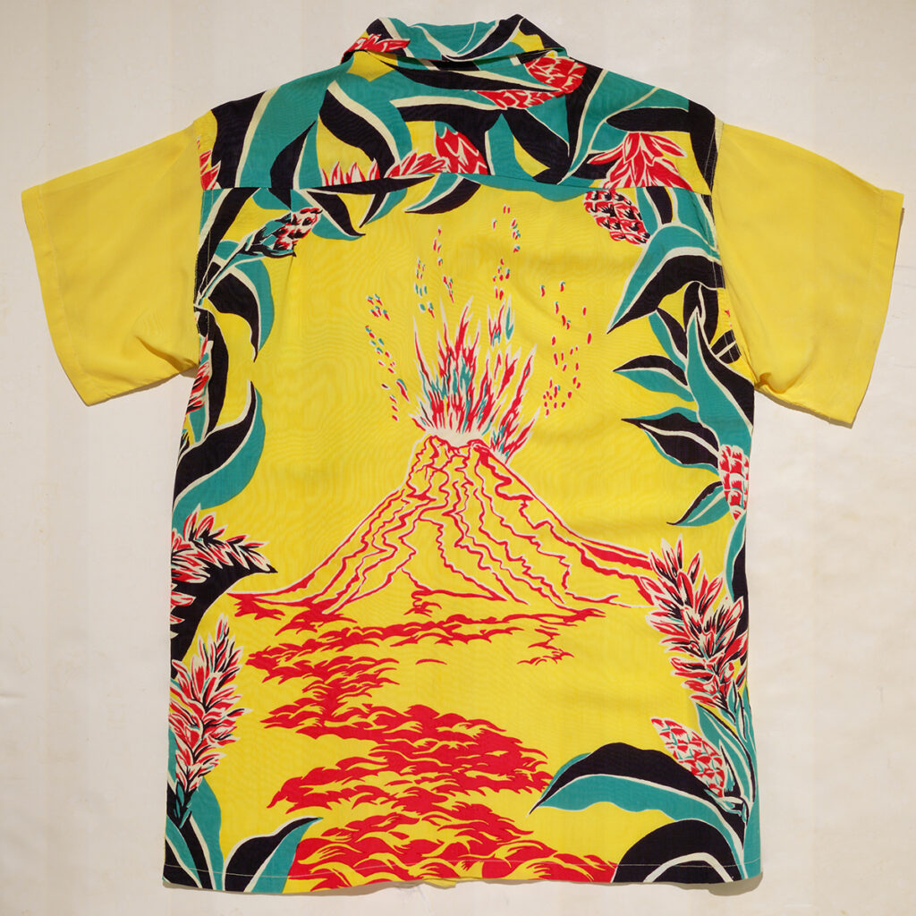 Aloha shirt (back) showing erupting volcano